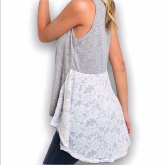 Gray & White High-Low Tank with Lace Back | Sizes M & L | NWT - Picture 1 of 4